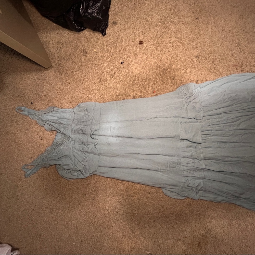 Altar'd State Blue Pleated Tiered Maxi Sundress